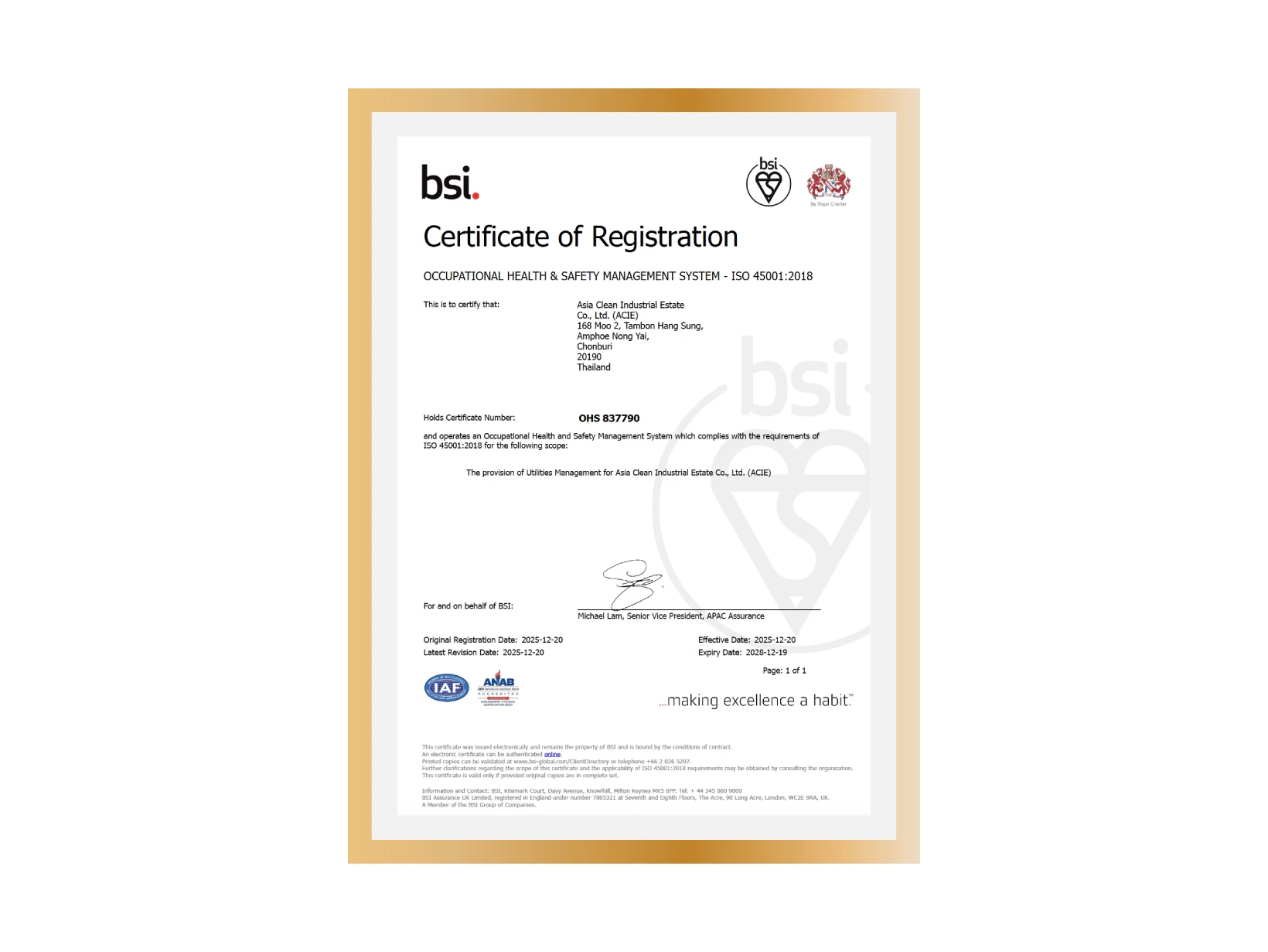 Asia Clean Industrial Estate (ACIE) Achieves Global Safety Standard with ISO 45001:2018 Certification